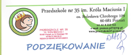 podziękowania Przedszkole nr 35 im. Króla Maciusia I w Poznaniu 