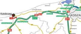 Sieć drogowa w rejonie Kołobrzegu i Koszalina