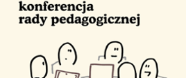 na jasno-beżowym tle u góry czarny napis, a pod nim grafika przedstawiająca rysy siedzących osób przy okrągłym stole, niektórzy przed laptopami. 