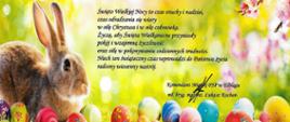 Obraz z życzeniami Komendanta Miejskiego Państwowej Straży Pożarnej w Elblągu z okazji Świąt Wielkanocy.