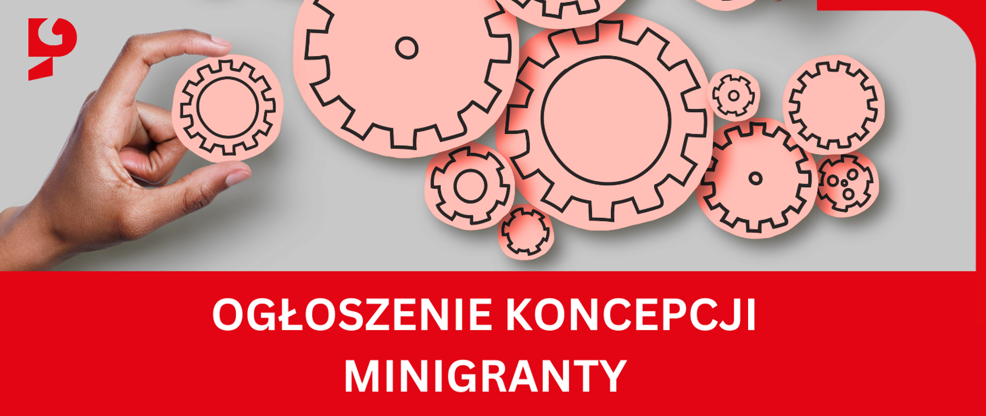 Ogłoszenie koncepcji minigranty dłoń poruszająca zębatkami