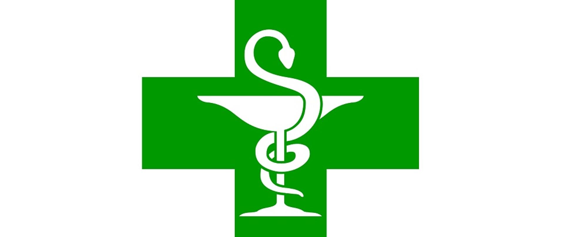 Eskulap na tle zielonego krzyża