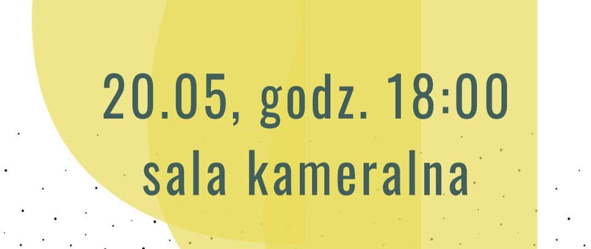 z lewej strony żółte grafiki przedstawiające lewą połowę skrzypiec, z prawej strony niebieskie grafiki przedstawiające prawą połowę skrzypiec, calość na jasnym tle