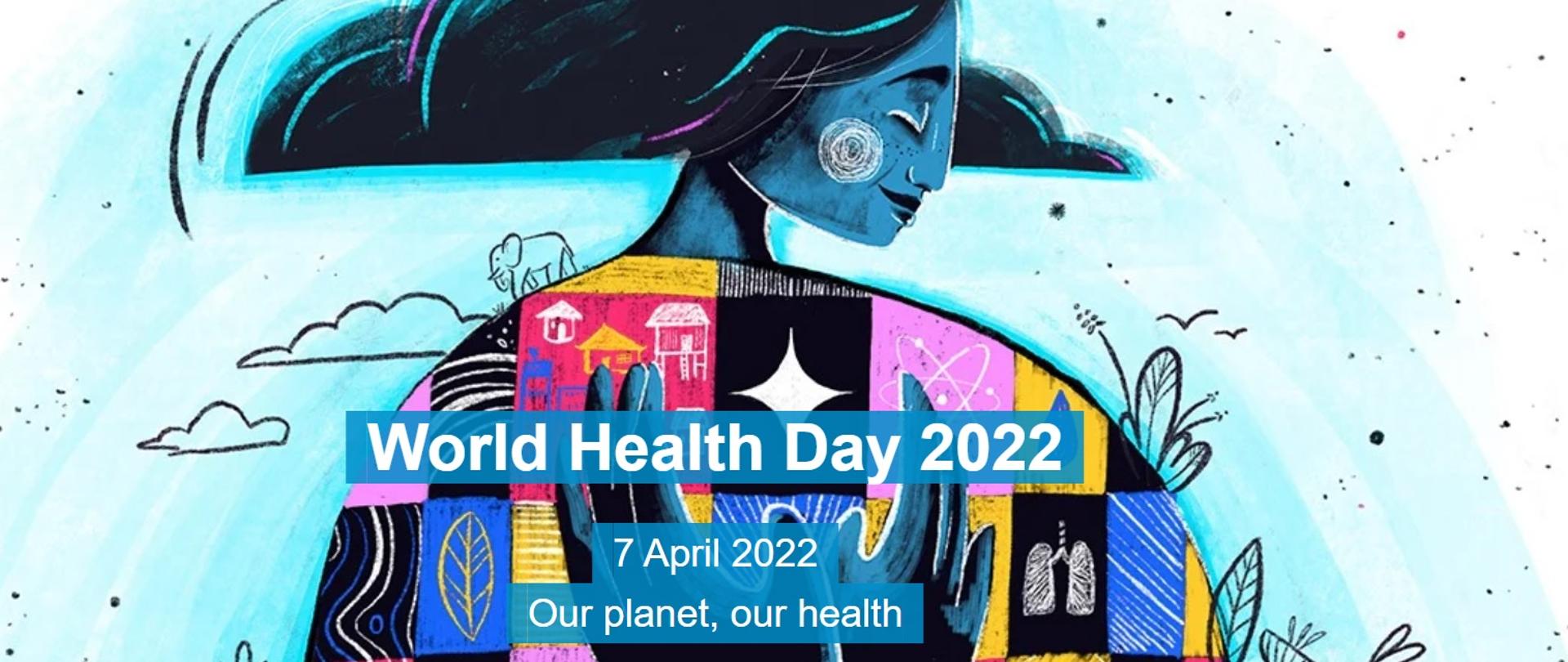 Grafika przedstawia kobietę, na której tułów składają się elementy decydujące o zdrowiu społeczeństw.