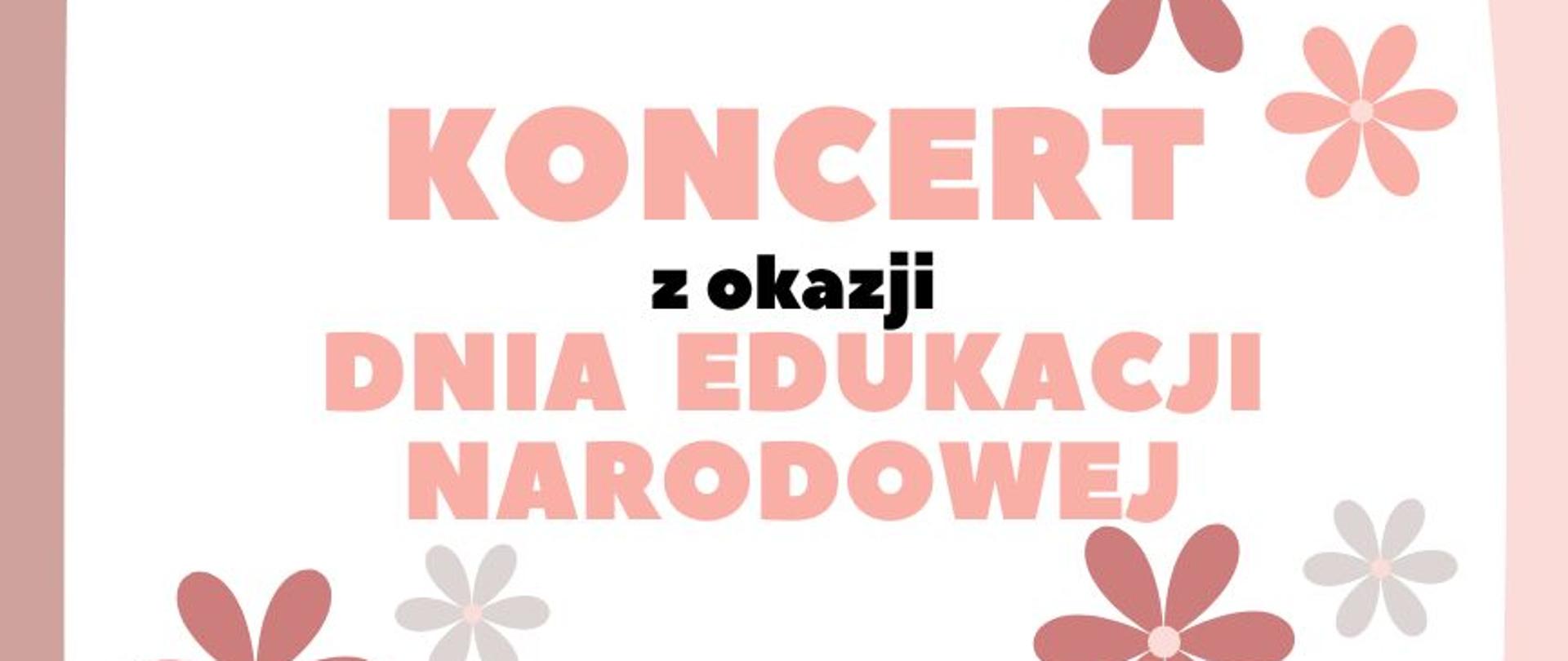 z prawej i lewej strony kwiaty w odcieniu różu i fioletu, całość na białym tle