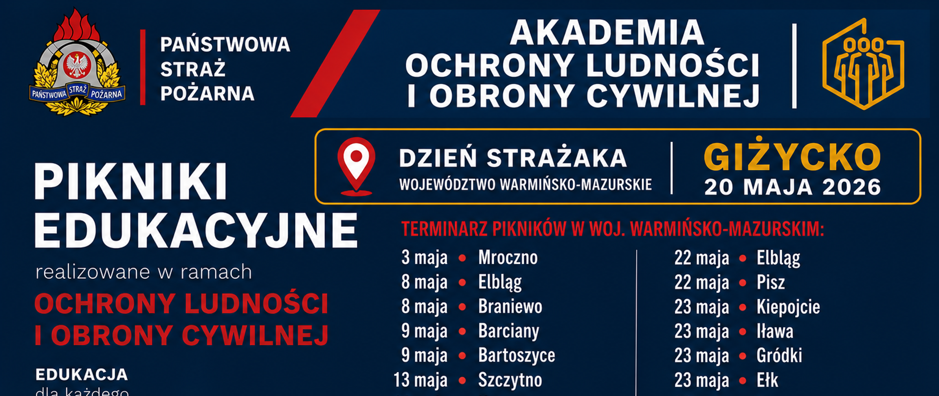 Na grafice przedstawiono rozpiskę z piknikami edukacyjnymi w województwie warmińsko-mazurskim
