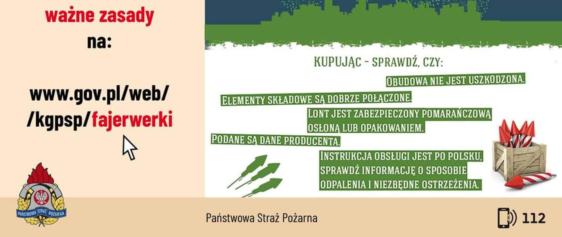 Plakat z informacją o niebezpieczeństwie związanym z użytkowaniem fajerwerków jako materiałów wybuchowych