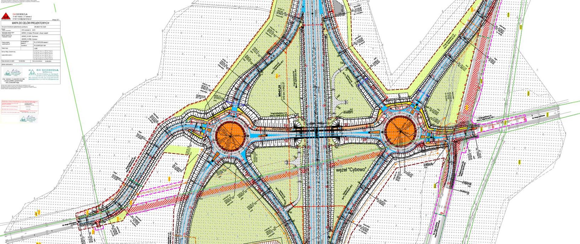 Plan drogi - widoczne łącznice i ronda węzła
