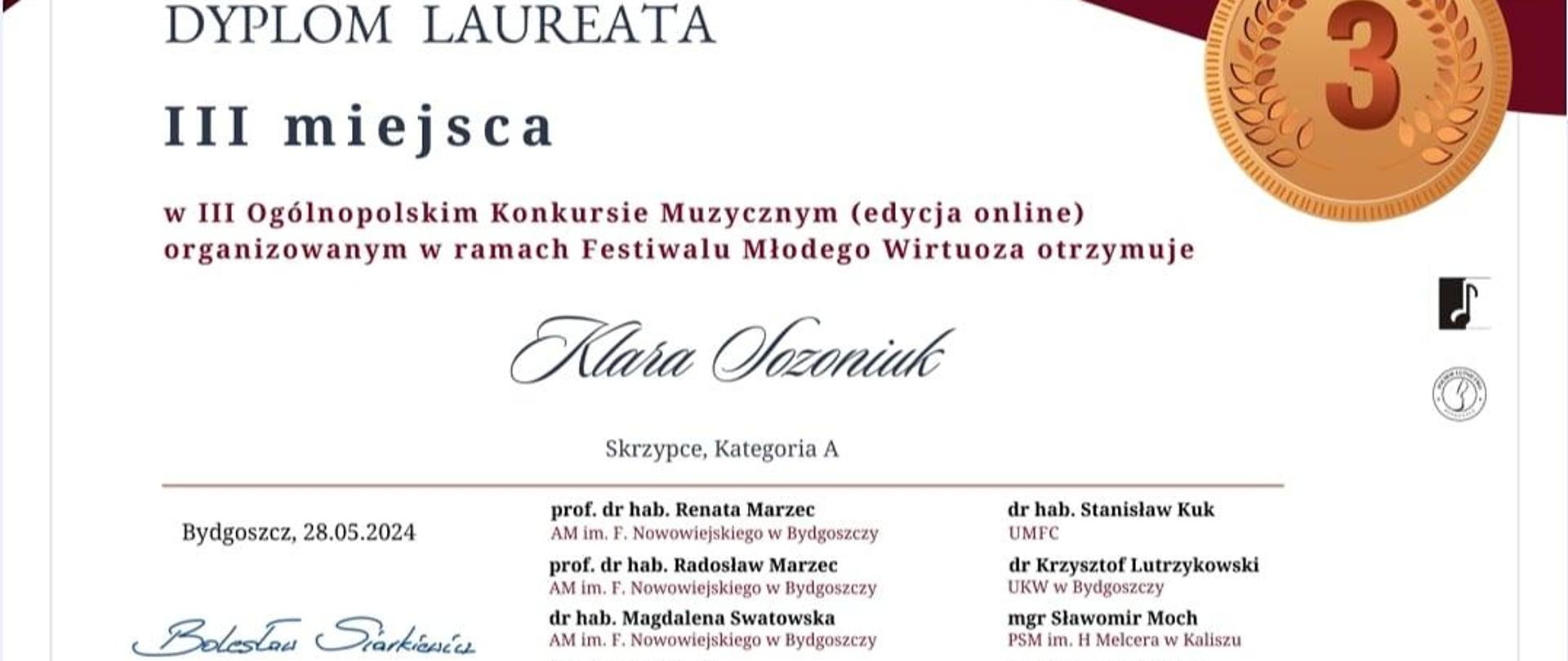 Klara Sozoniuk - dyplom