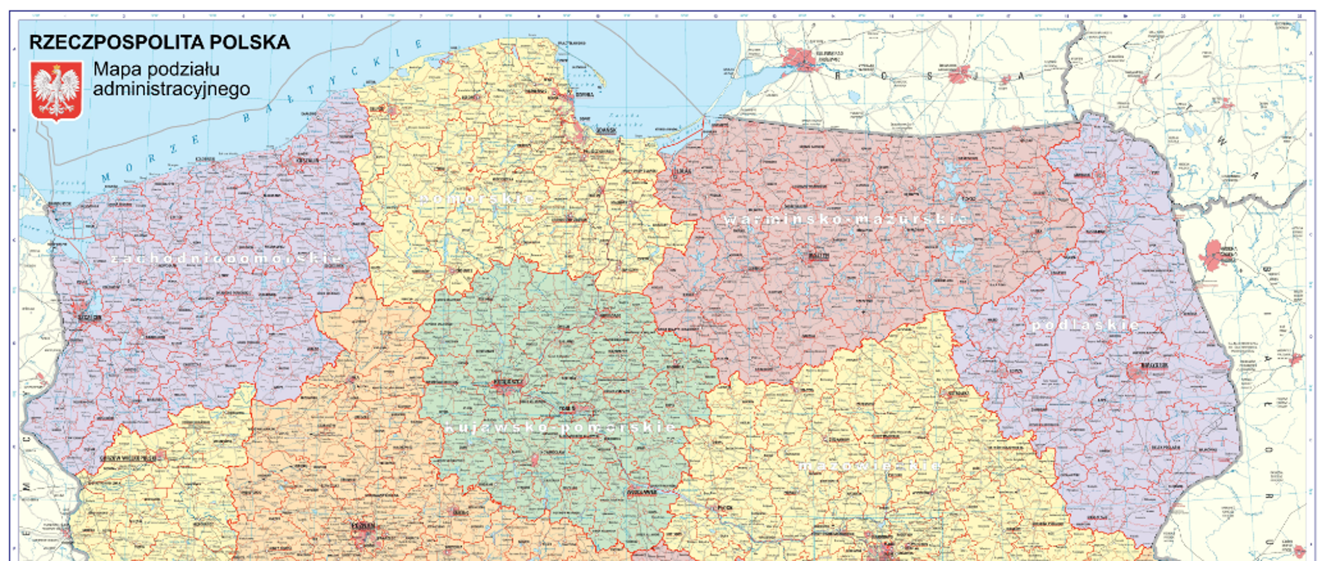 Ilustracja przedstawia opracowaną przez GUGIK mapę administracyjną.