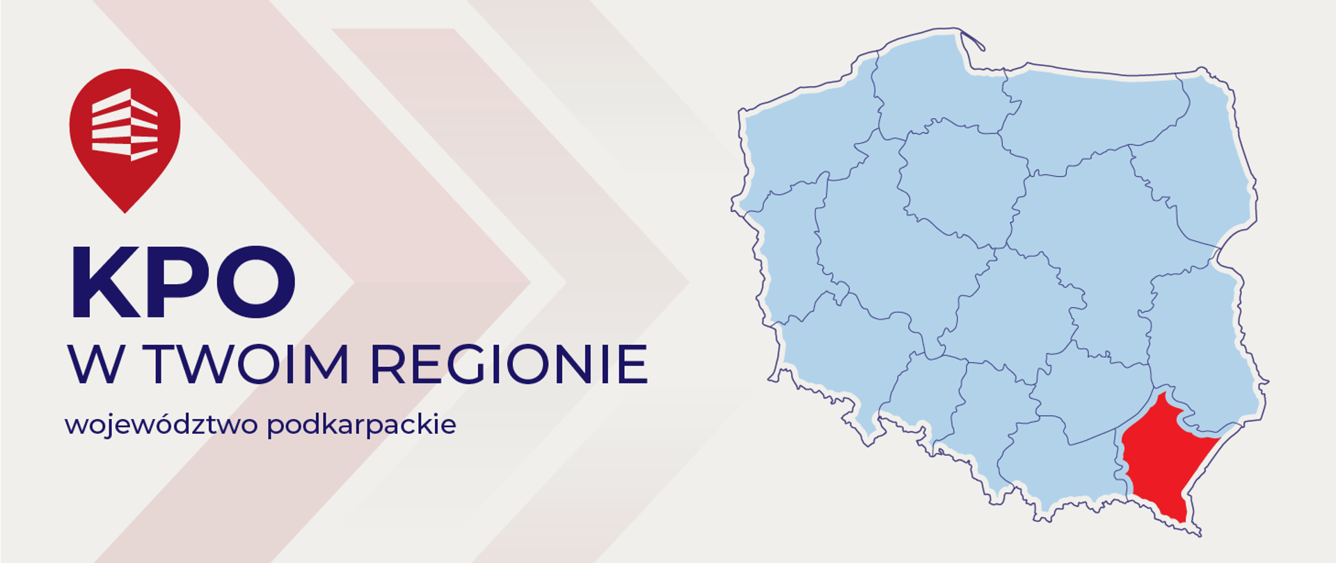 Na grafice widać tytuł projektu i mapę Polski z zaznaczonym województwem podkarpackim