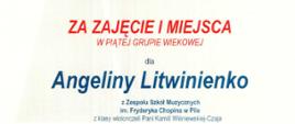 Na dyplomie widoczne imię i nazwisko laureatki I miejsca w konkursie.