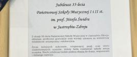 Gratulacje z okazji Jubileuszu 35 - lecia Szkoły