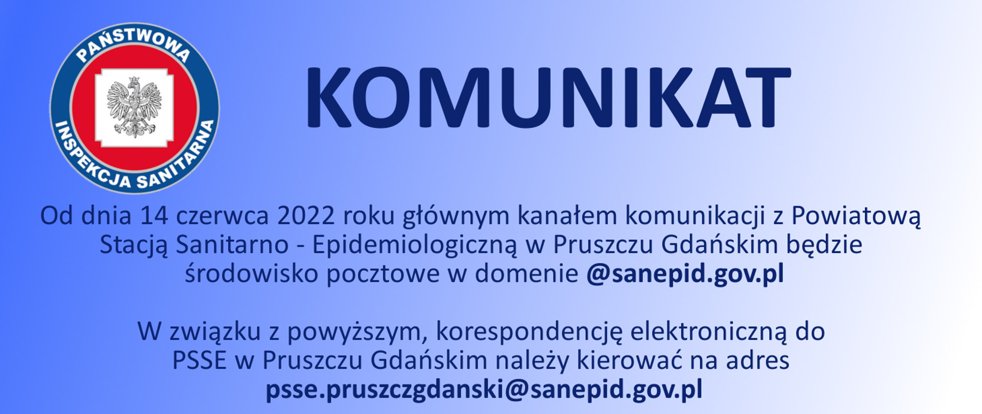 Komunikat o zmianie domeny pocztowej na @sanepid.gov.pl