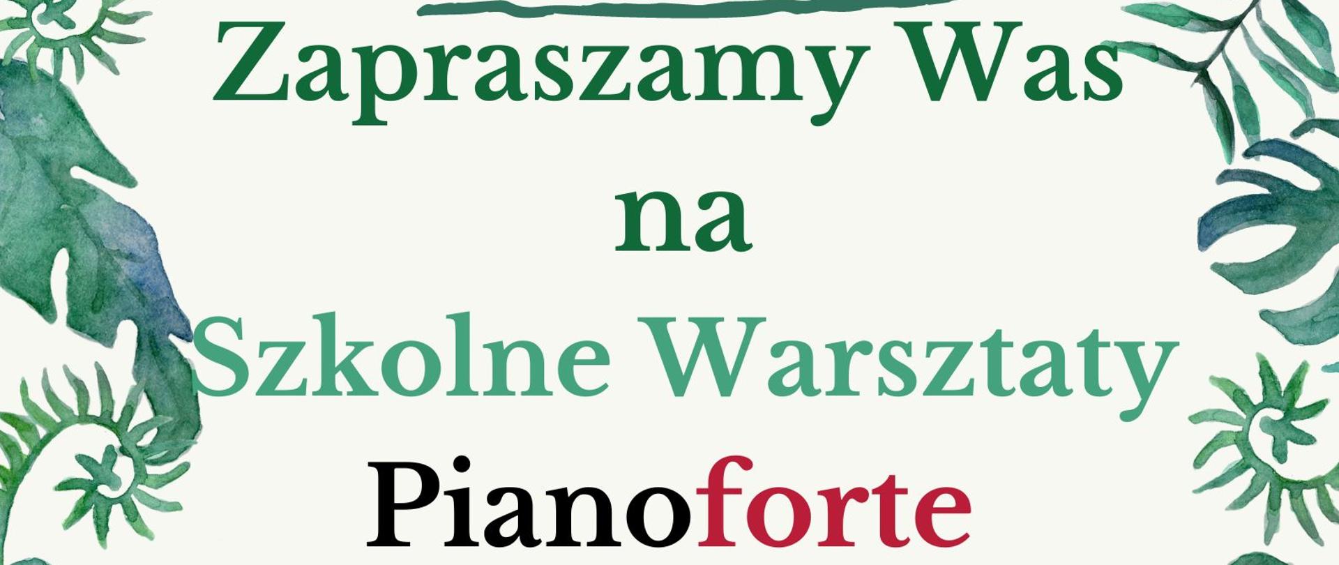 Na plakacie tło jest białe. Plakat zdobią grafiki roślin, liści, kaktusów w kolorach zielonym, czerwonym, niebieskim, pomarańczowym. Napisy na plakacie są w kolorach czerwonym i zielonym.