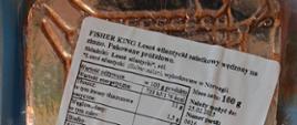 Łosoś atlantycki sałatkowy wędzony na zimno Pakowany próżniowo 100g, marki Fisher King opakowanie z tyłu