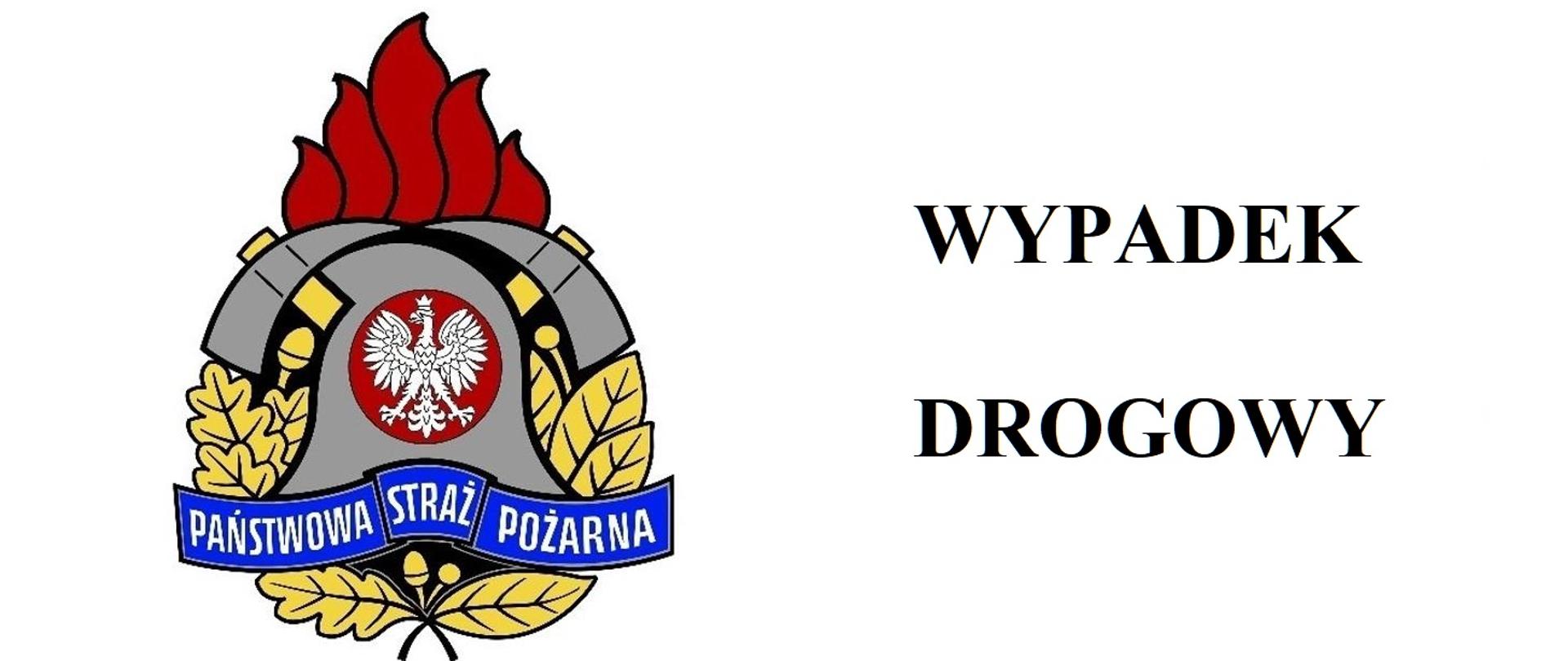Widać logo PSP i napis wypadek drogowy