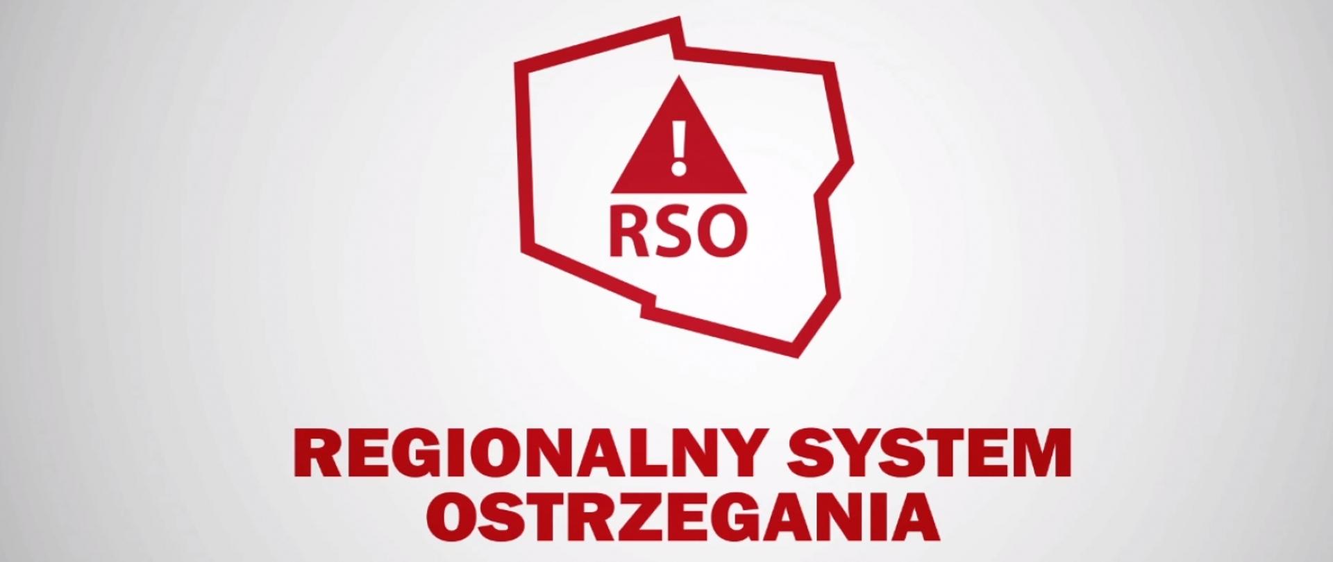 Kontur polski na białym tle, wewnątrz znak ostrzegawczy i skrót RSO.
