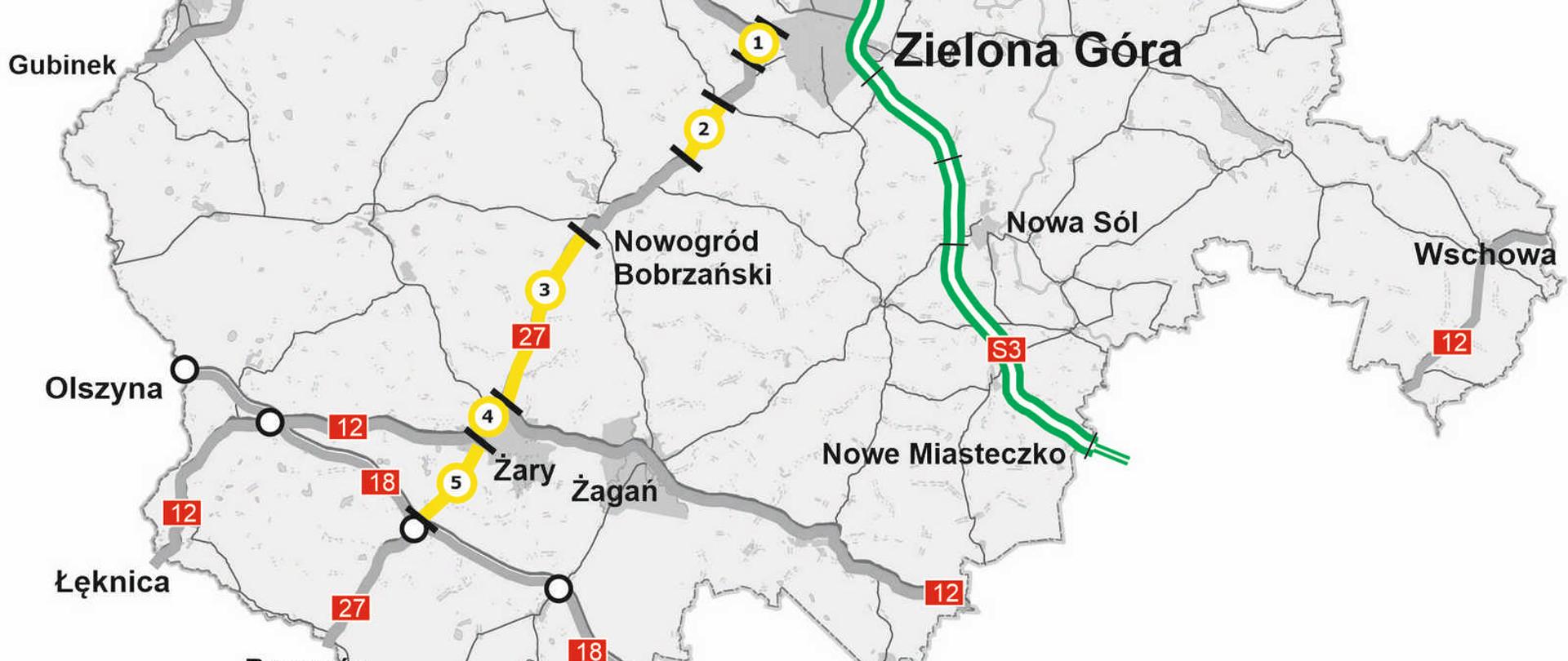 Mapa przedstawiająca zadania na które została podpisana umowa na dokumentację.