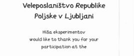 Podziękowanie dla Ambasady RP w Lublanie