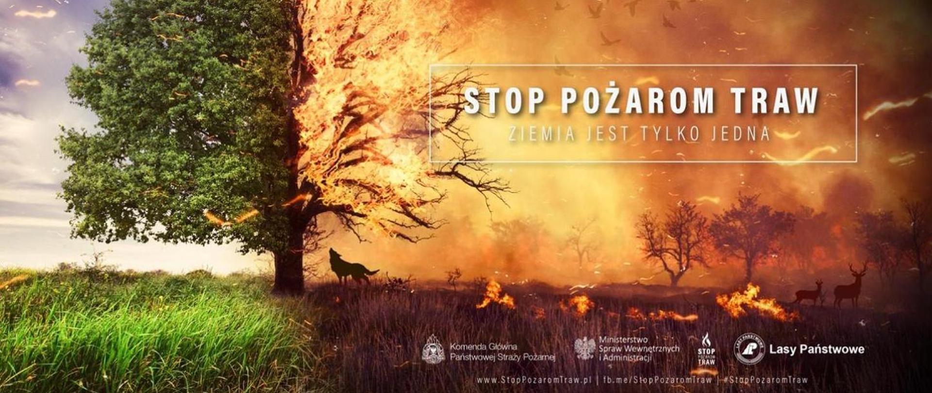 Zdjęcie przedstawia logo akcji stop pożarom traw.