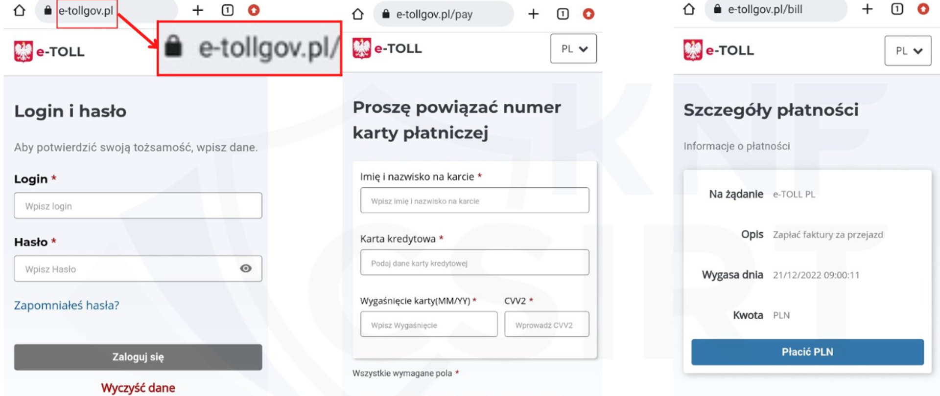 zdjęcie fałszywej strony internetowej systemu e-toll