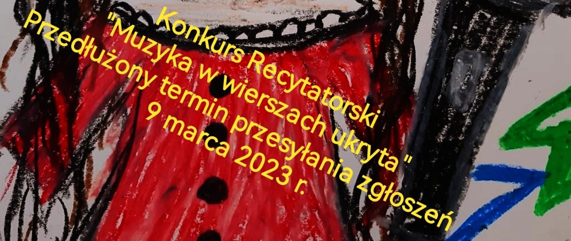 Plakat na białym tle rysunek dziewczynki z mikrofonem w tle litery.