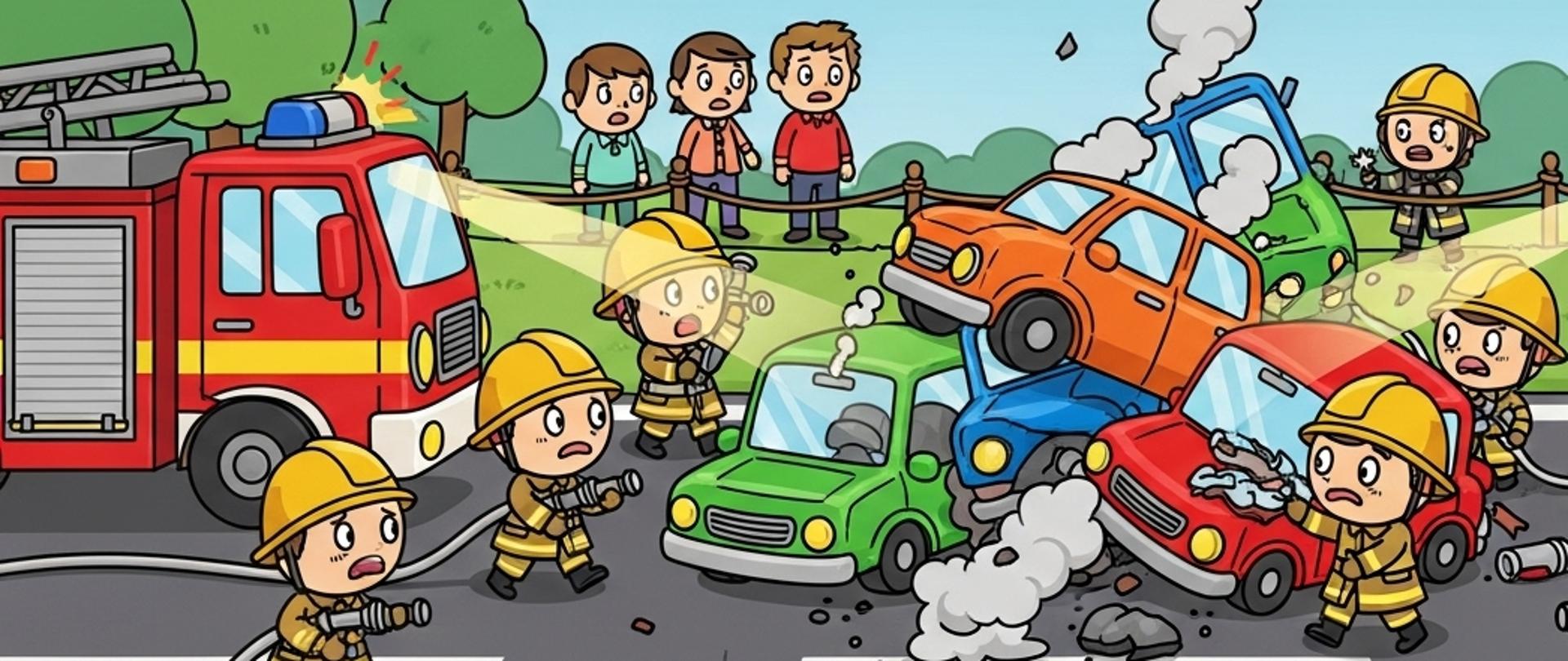 Strażacy próbują ugasić pojazdu, które się zderzyły na jezdni