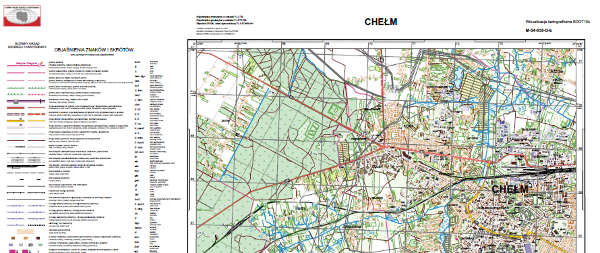 przykładowa wizualizacja kartograficzna BDOT10k w skali 1:25000 dla m. Chełm