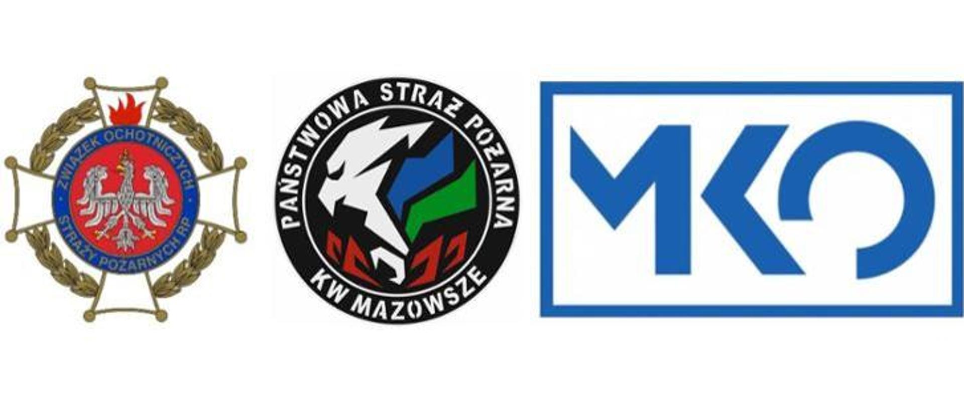 Zdjęcie promujące Eliminacje Wojewódzkie XLV edycji Ogólnopolskiego Turnieju Wiedzy Pożarniczej pt. „Młodzież Zapobiega Pożarom”. Na zdjęciu od lewej widać loga Związku Ochotniczych Straży Pożarnych Rzeczypospolitej Polskiej, Komendy Wojewódzkiej Państwowej Straży Pożarnej w Warszawie oraz Kuratorium Oświaty w Warszawie.