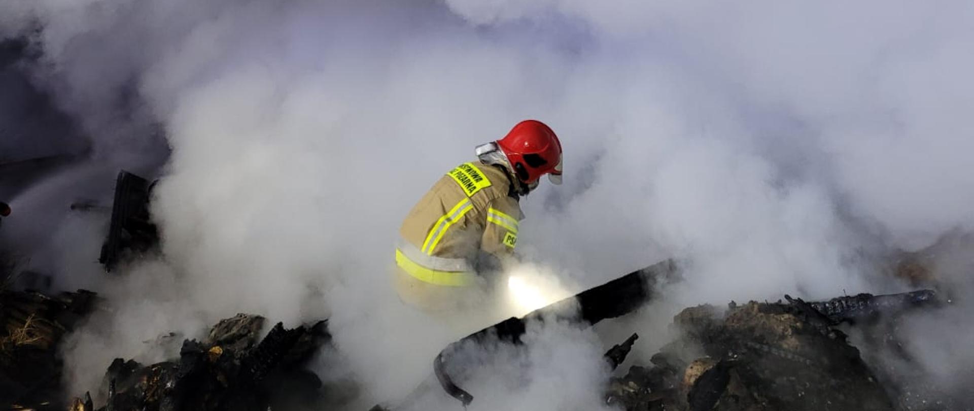 Strażak na pogorzelisku