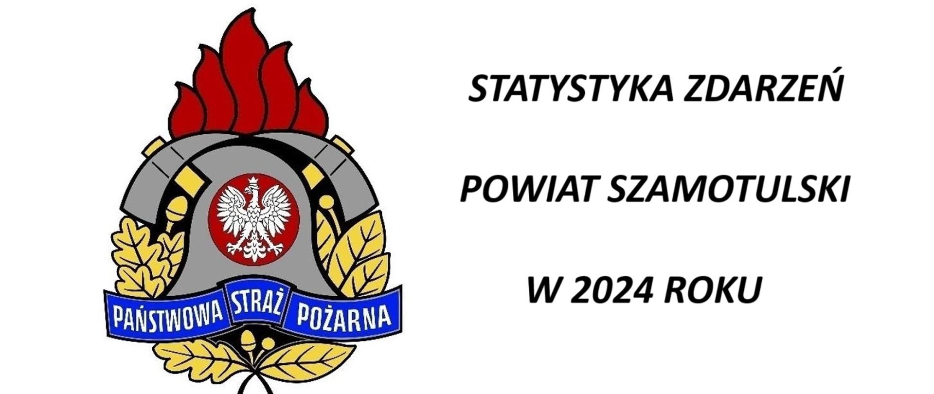 Logo PSP, napis statystyka zdarzeń powiatu szamotulskiego w 2024 roku