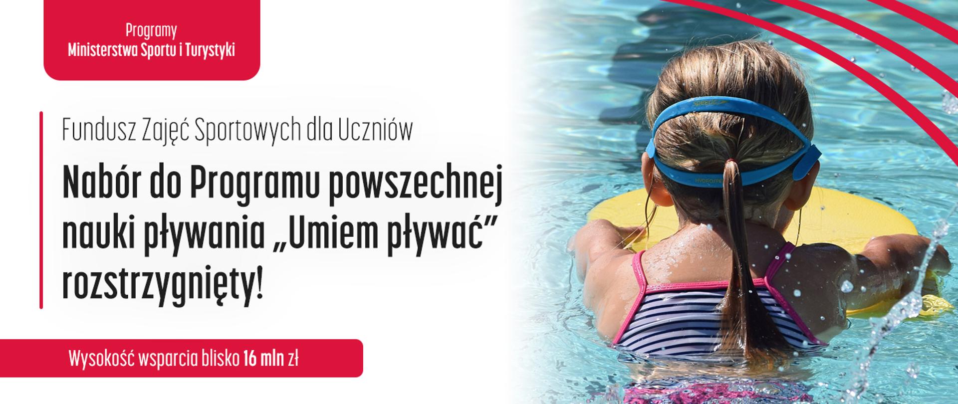 Grafika z napisem: Nabór do Programu powszechnej nauki pływania "Umiem pływać" rozstrzygnięty!