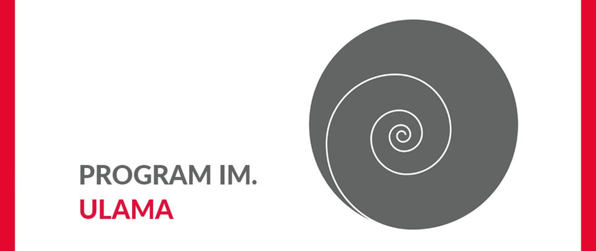 Logo programu - szara spirala i napis Program im. Ulama
