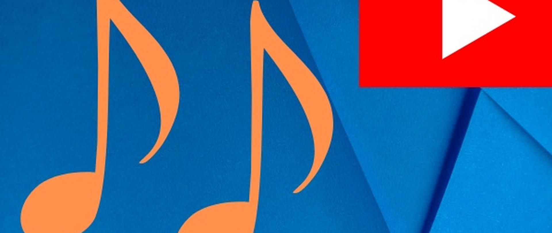 Grafika przedstawia nuty na niebieskim tle oraz logo serwisu youtube