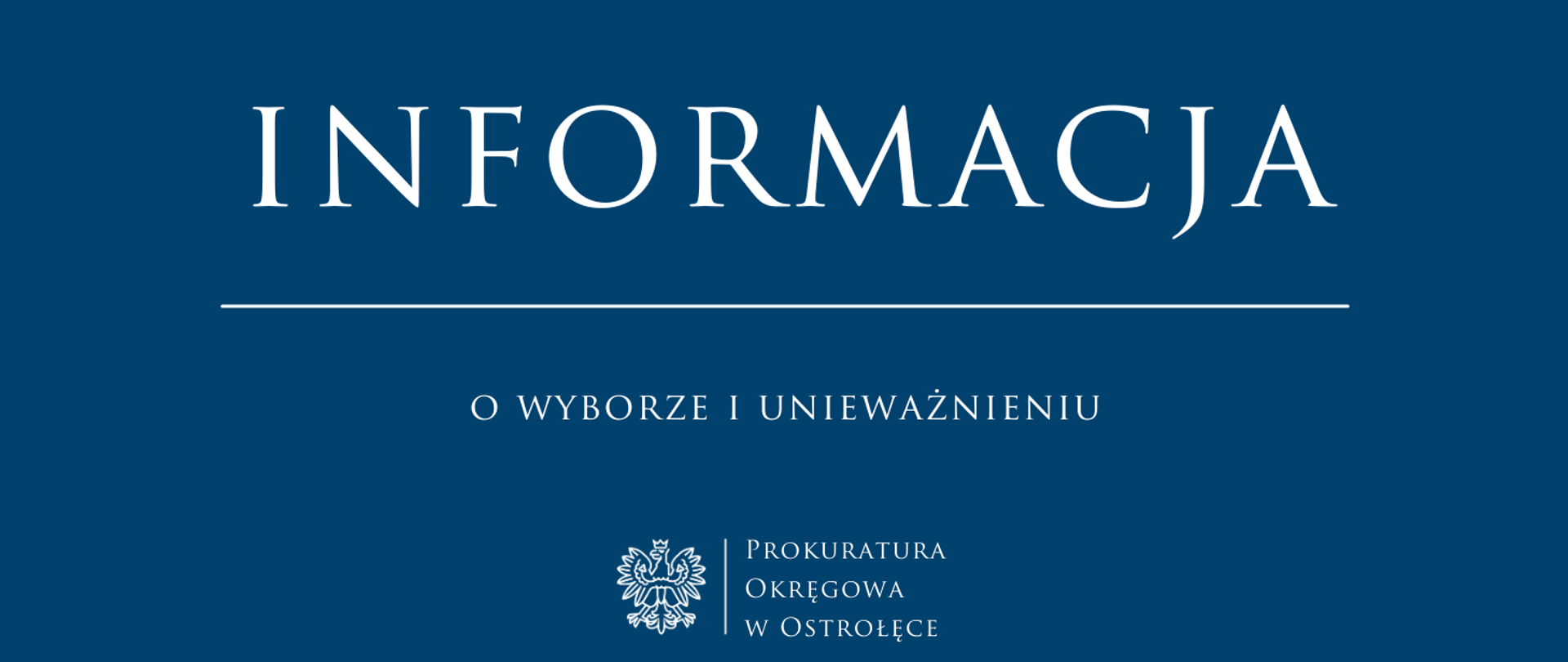 Biały napis Informacja o wyborze i unieważnieniu na niebieskim tle
