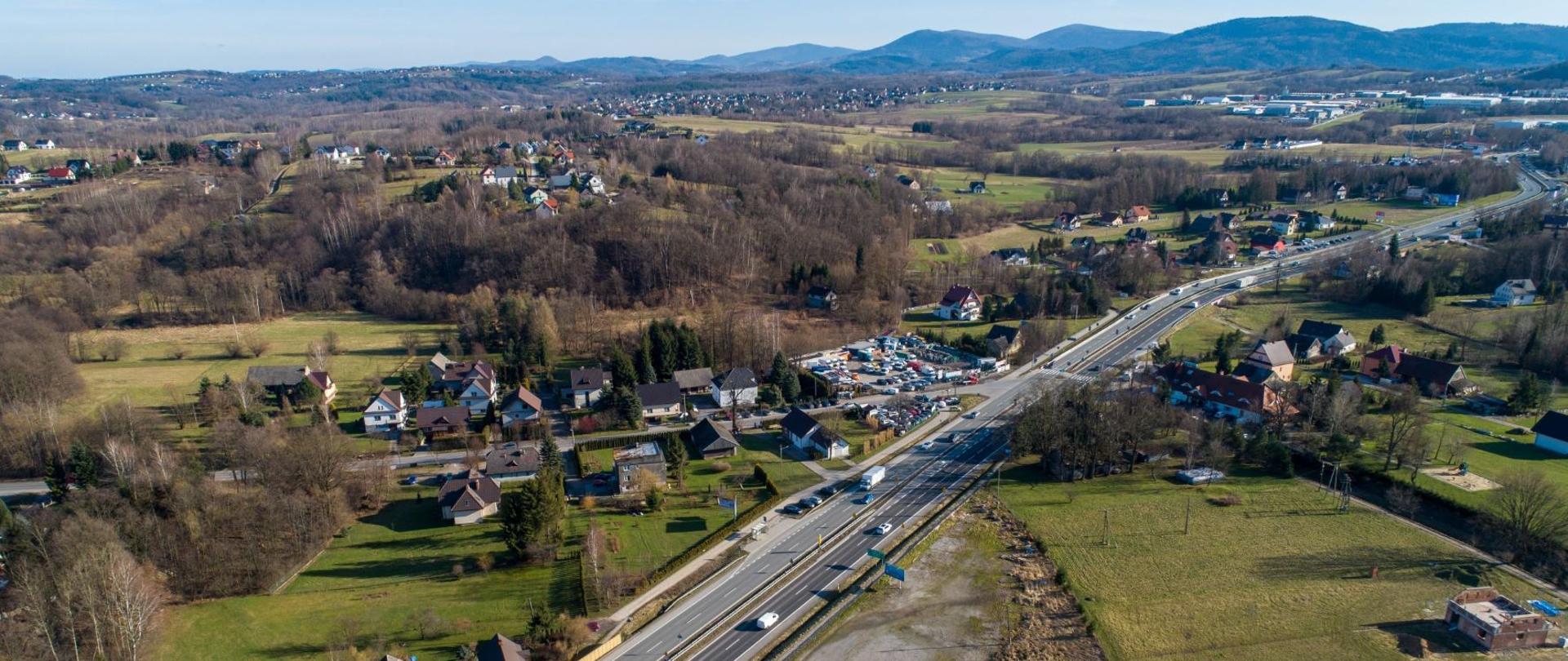 DK7 w Krzyszkowicach, zdjęcie lotnicze terenu budowy przyszłego węzła