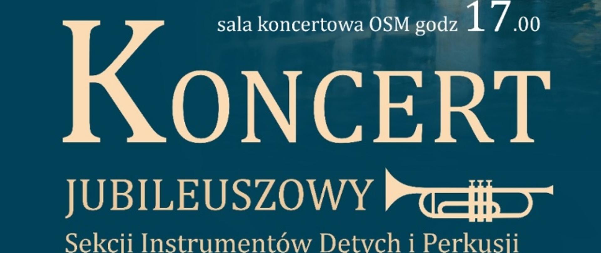 Plakat szkoły zapraszający na koncert jubileuszowy szkoły. Na kolorowym tle wpleciony jest widok szkoły. data wydarzenia 28 maja 2022 roku, 