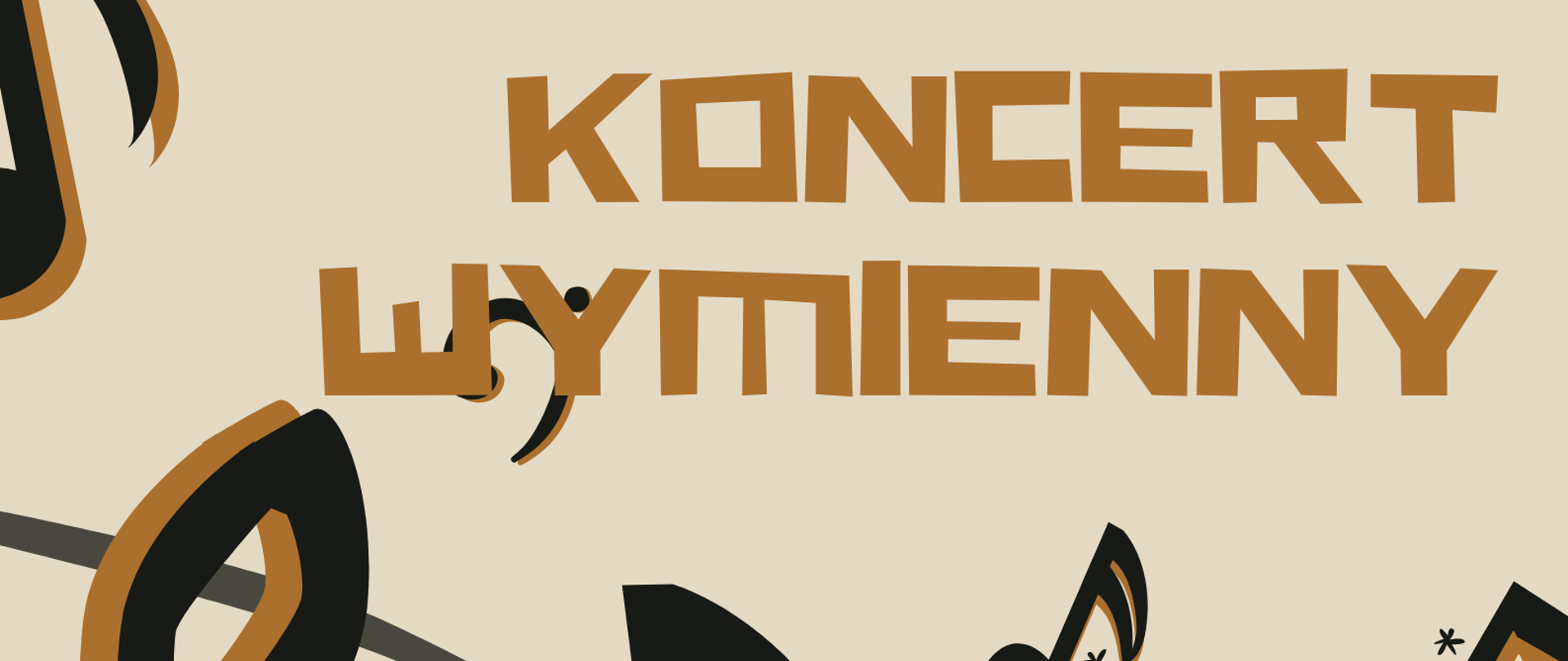 Plakat. Na beżowym tle informacja, że Państwowa Szkoła Muzyczna I stopnia w Oławie zaprasza na Koncert wymienny uczniów klas skrzypiec OSM I i II st.we Wrocławiu i PSM I st. w Oławie, który odbędzie się 11 kwietnia 2024 r. o godz. 16.00 w auli szkoły. W tle graficzne przedstawienie klucza wiolinowego oraz nutek na pięciolinii. 