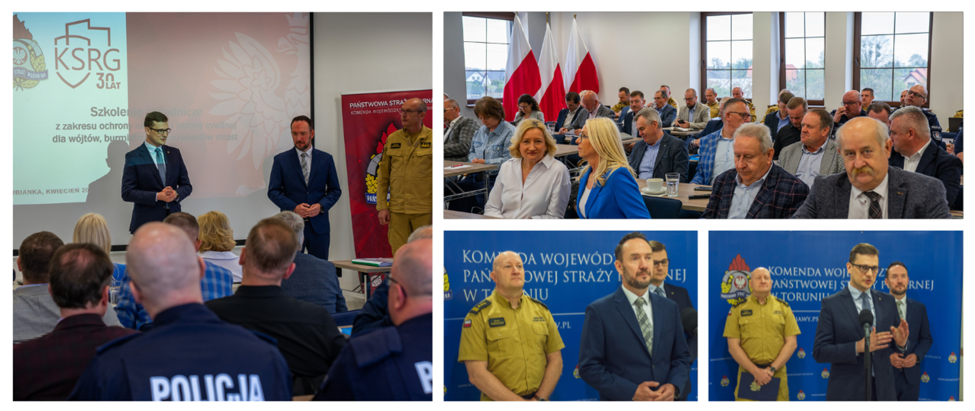 Kolaż różnych zdjęć z rozpoczęcia szkolenia i konferencji prasowej. 