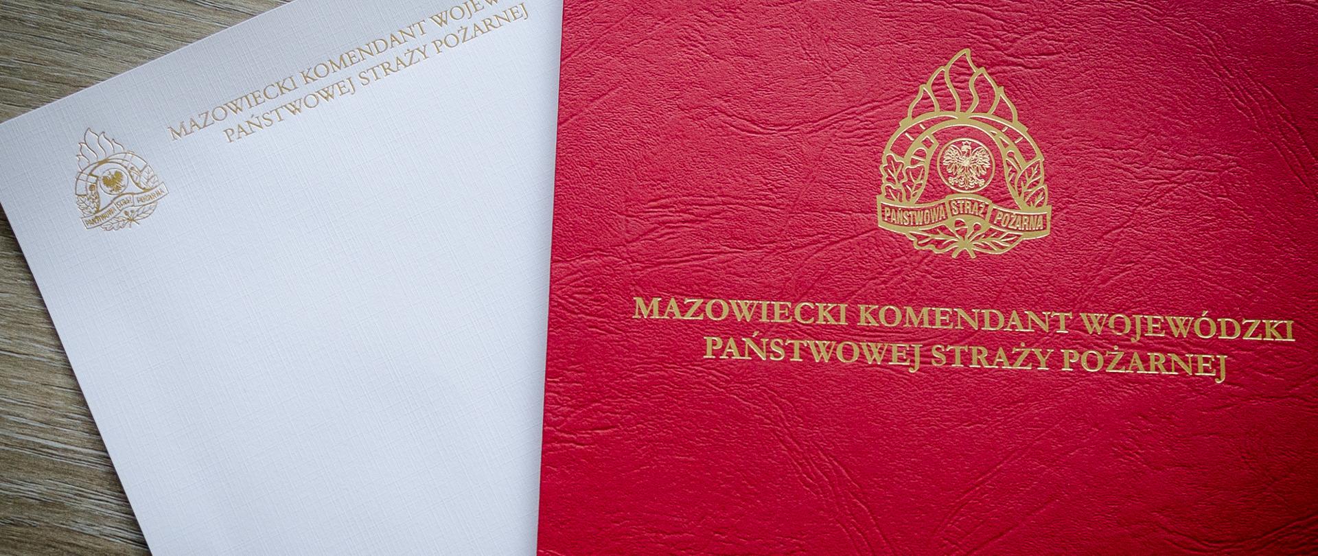 Teczka mazowiecki komendant wojewódzki PSP z logo PSP plus biała strona