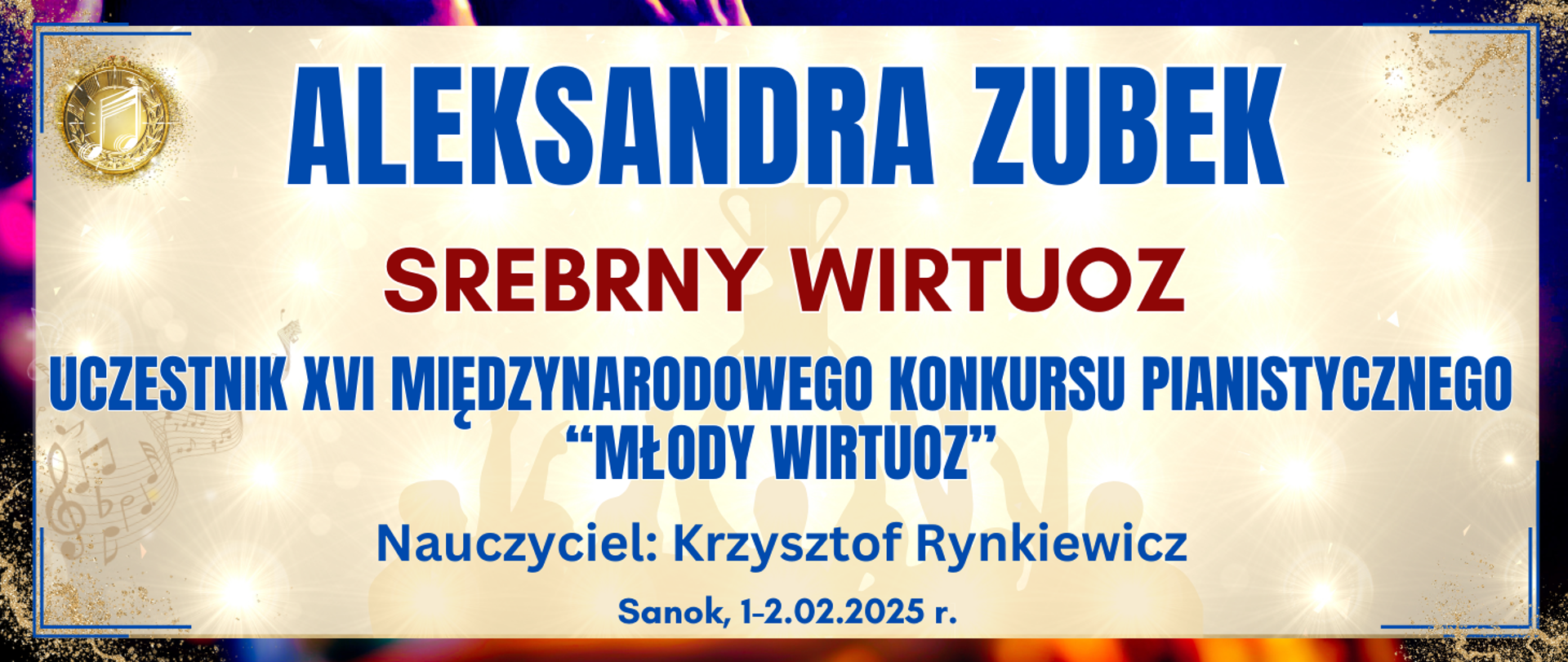 baner z ciemną kolorową ramką, jasne tło w środku z informacją o wyróżnieniu