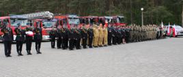 Uczestnicy uroczystej zbiórki stoją ustawieni w szeregu.