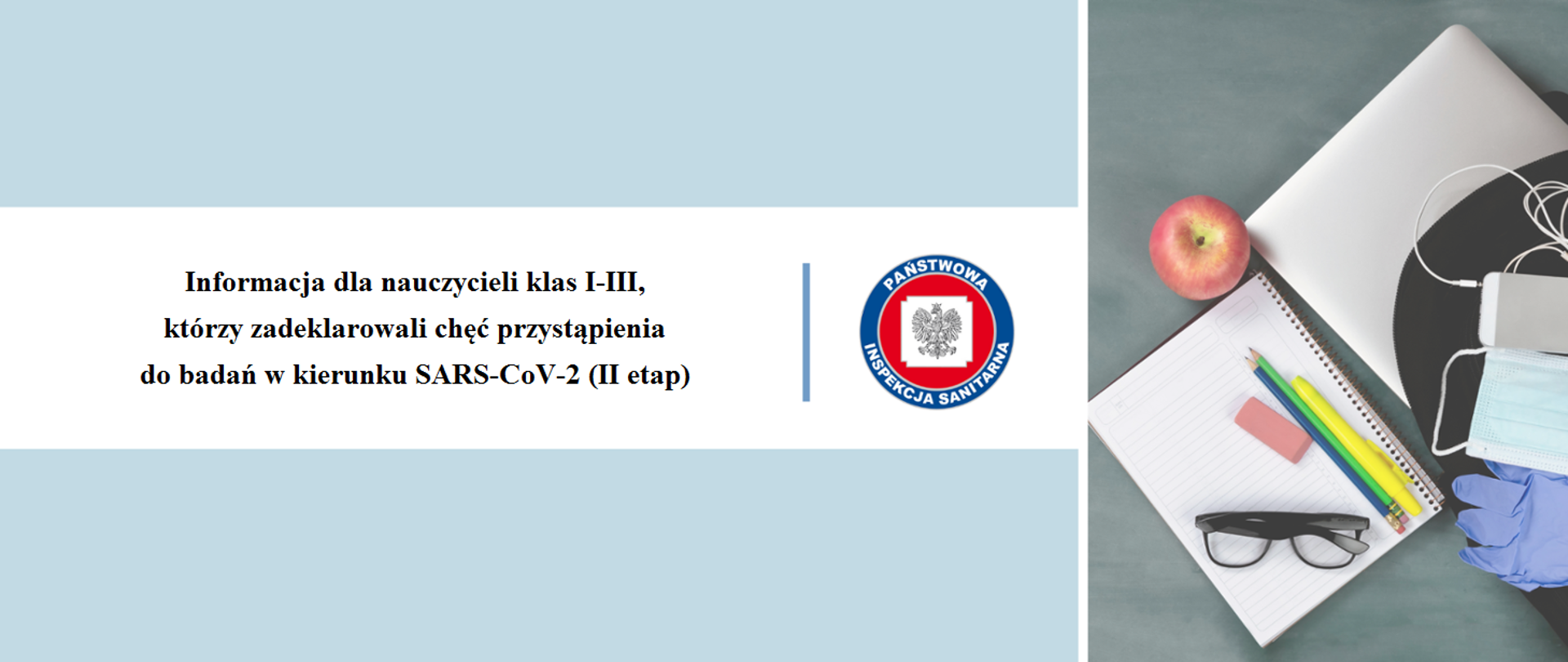 Logo z tytułem 'Informacja dla nauczycieli - badania w kierunku SARS-CoV-2'