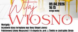 Plakat informacyjny dotyczący popisu klasy fortepianu mgr Anny Gimpel - Jarosz odbywającego się w dniu 09.04.2026 o godz. 16.15.