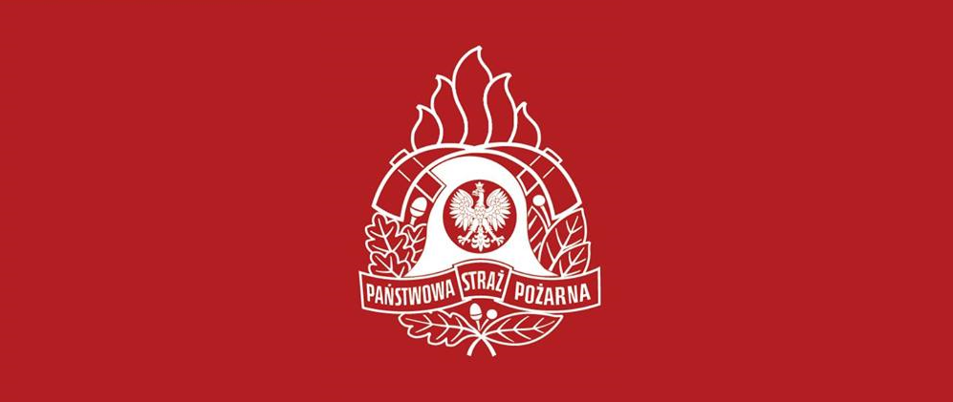 Zdjęcie logo Państwowej Straży Pożarnej na czerwonym tle