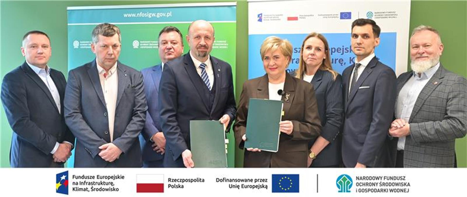 Na dole belka z logotypami: programu Fundusze Europejskie na Infrastrukturę, Klimat, Środowisko, flaga Polski, flaga Unii Europejskiej i logo NFOŚiGW.