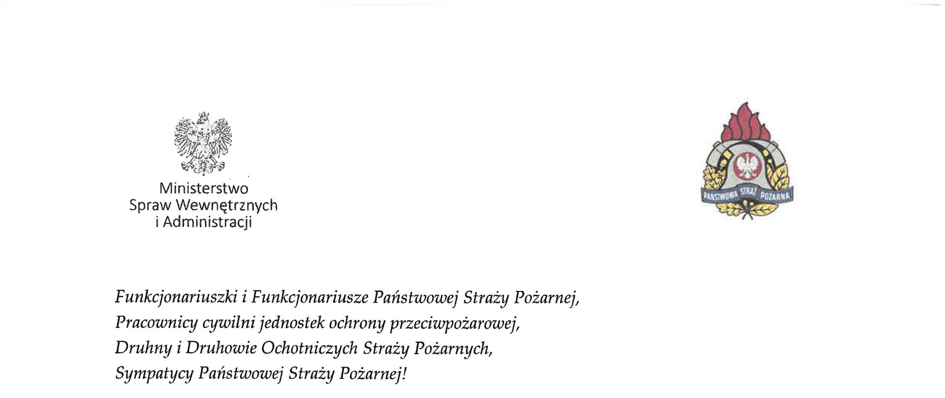 List Sekretarza Stanu Macieja Wąsika i Mazowieckiego Komendanta PSP z okazji dnia strażaka 