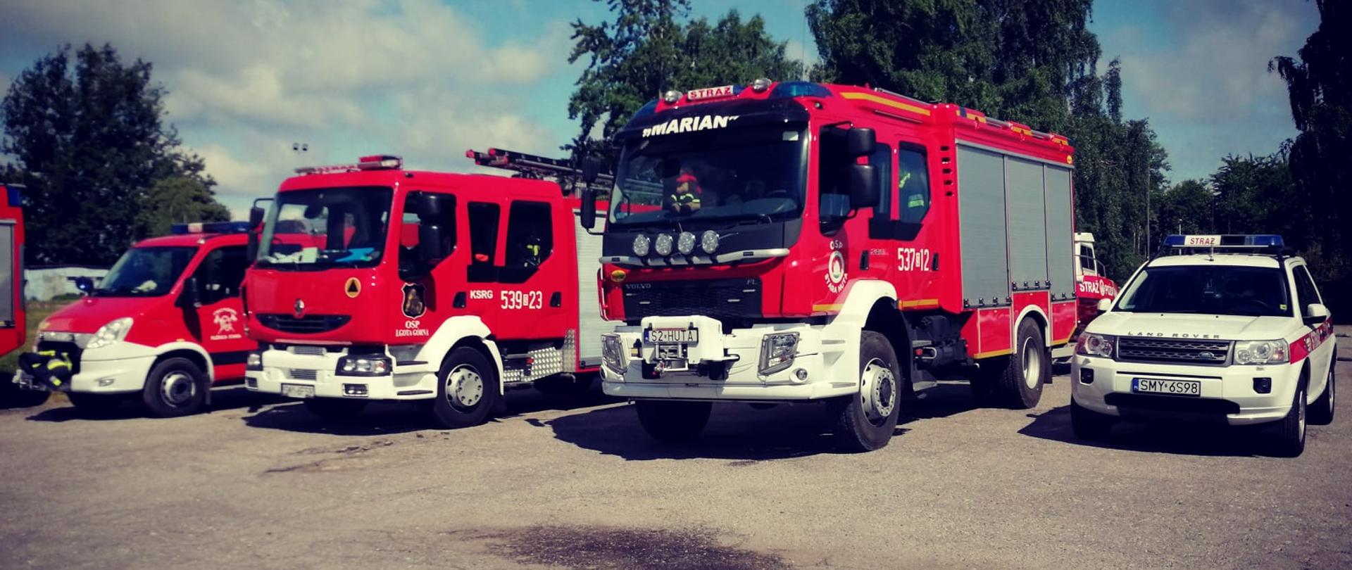 Zdjęcie przedstawia samochody pożarnicze