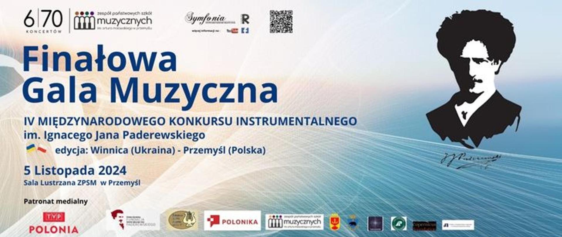 Grafika informacyjna „Finałowa Gala Muzyczna” p Międzynarodowy Konkurs Instrumentalny im. Ignacego Jana Paderewskiego. 